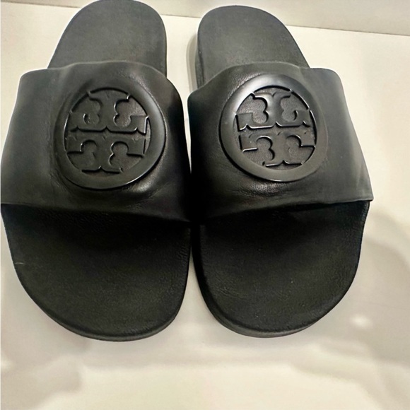 Tory Burch Shoes - Tory Burch Black Logo Pool Slides - Size 9 -Good used condition and clean.